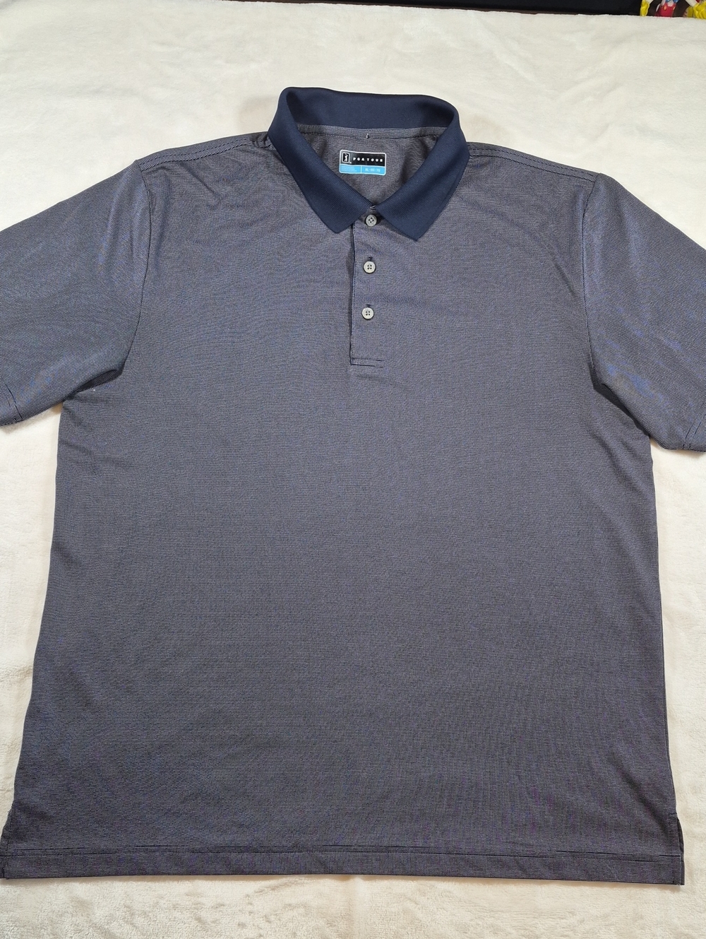 PGA Tour Men's Short-Sleeve Polo in Dark Blue with Navy Collar